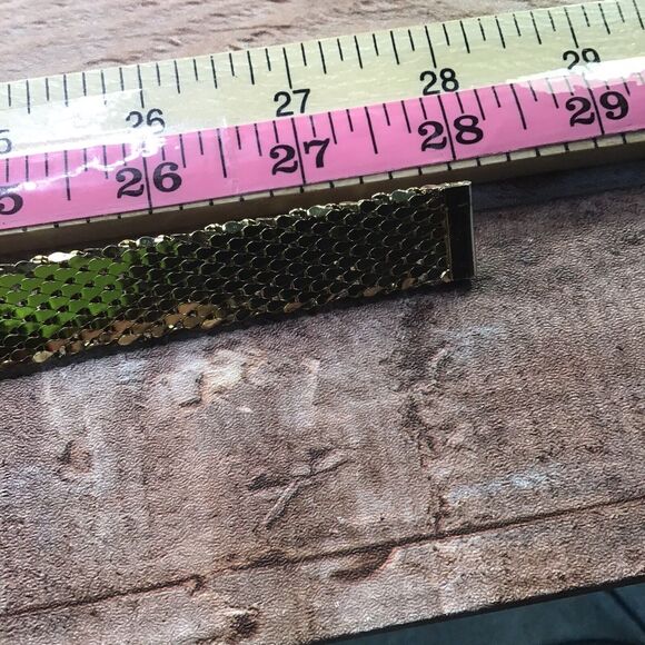 Vintage Goldtone Mesh Collar Necklace Pink Stone Center Snap Fashion Jewelry 28" - Picture 16 of 16